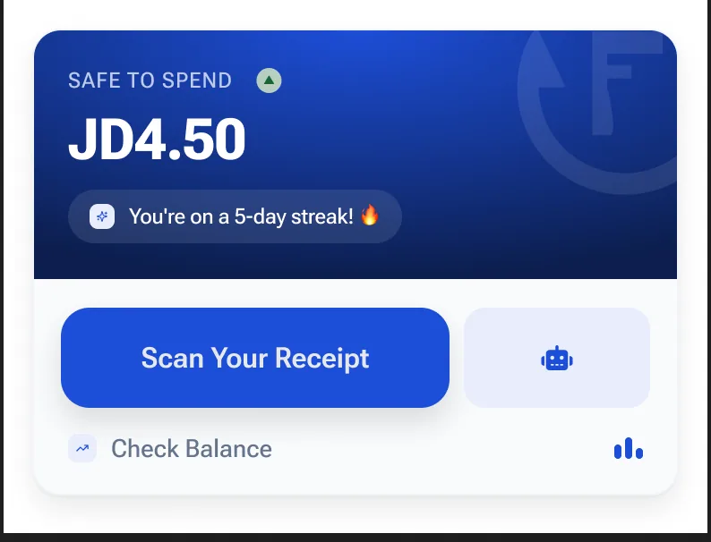 Home-screen widget: checking money takes a glance, not an app launch.