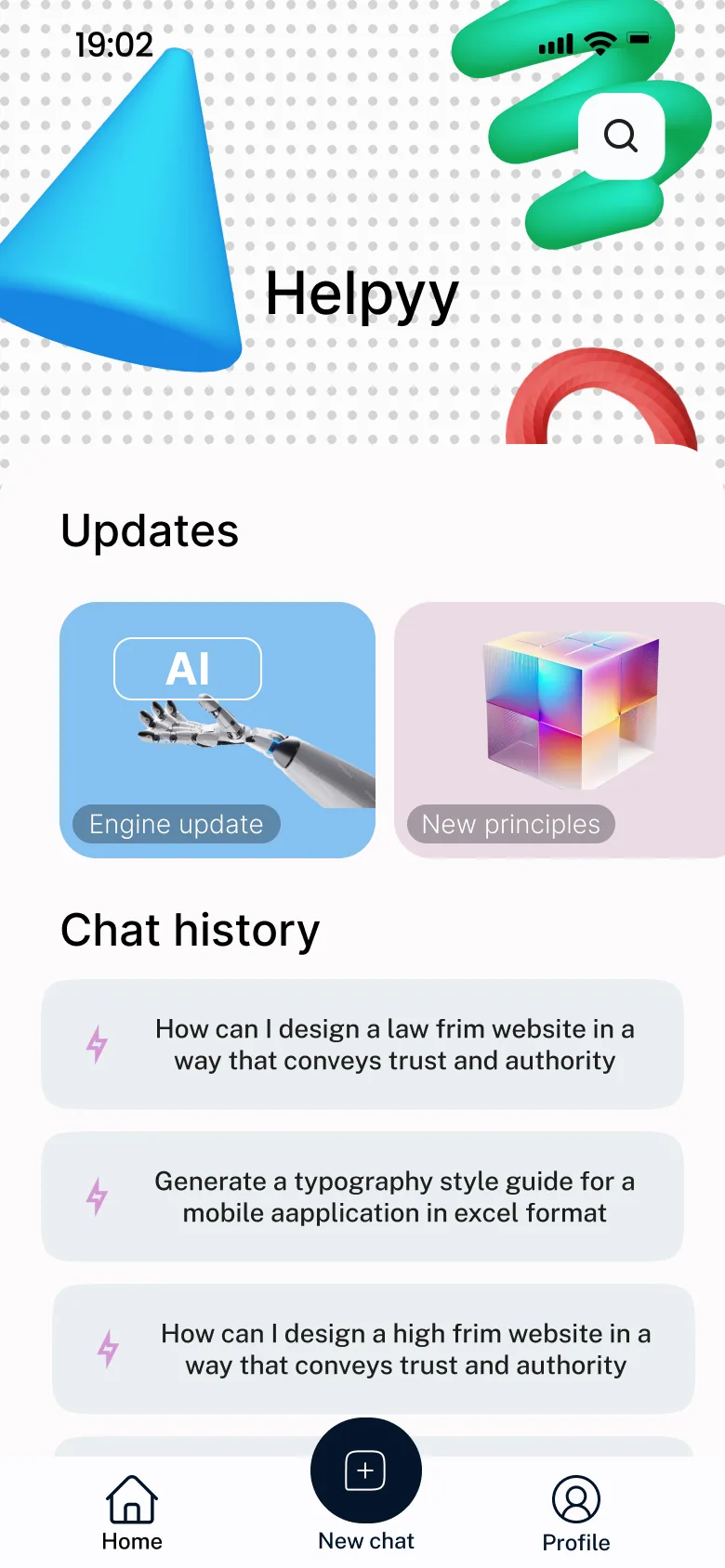 Home: updates and chat history