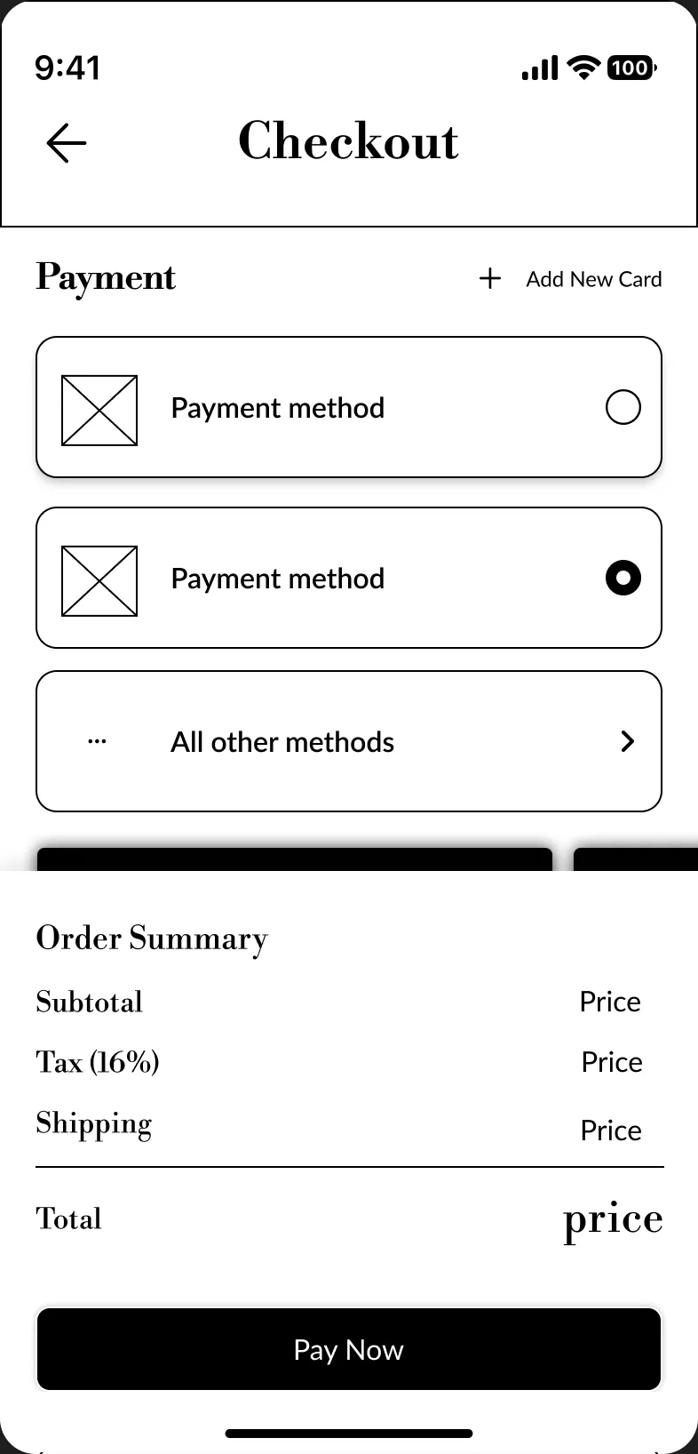 Wireframe: checkout