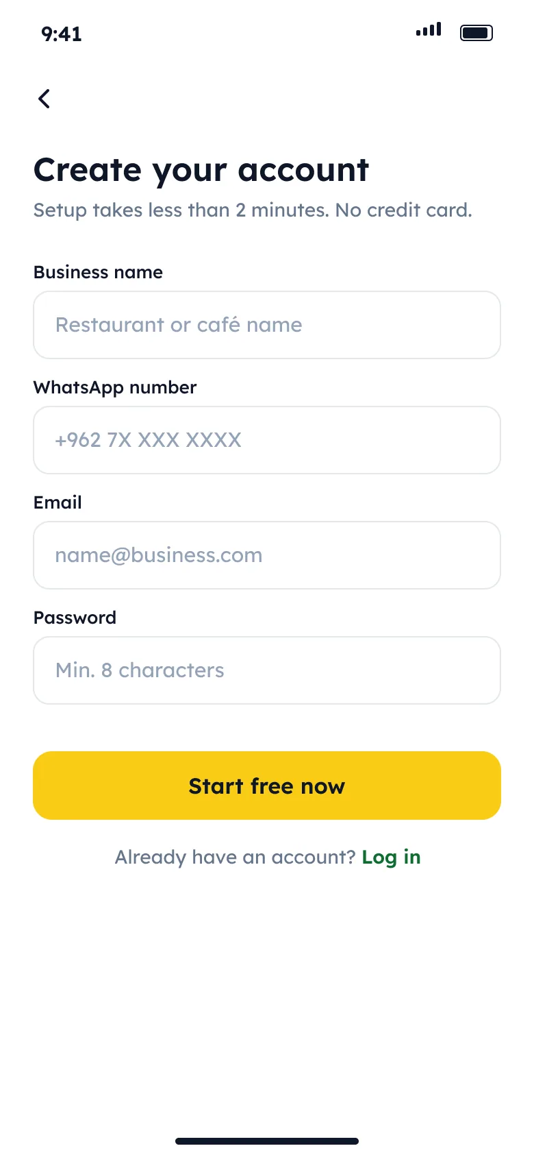 Sign up in four fields